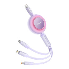 Кабель Baseus Bright Mirror 2 Series Retractable 3-in-1 Fast Charging Data Cable Type-C to Lightning+Type-C+MicroUSB 100W 1.1m Фиолетовый