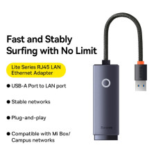USB Переходник Baseus Lite Series Ethernet 1000 Mbps Type-A to RJ45 Серый