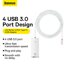 USB-хаб Baseus 4in1 Lite Series 4-Port Type-C HUB Adapter Type-C to USB3.0*4 кабель 2м Білий