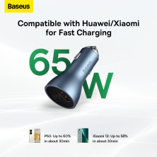 Автомобильное зарядное устройство Baseus Golden Contactor Pro Triple Fast Charger Car Charger 65W USB+2Type-C Голубой