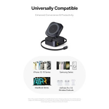 Беспроводное зарядное устройство Baseus PicoGo Series 2-in-1 Magnetic с функцией MagSafe и Qi2 15W и встроенным кабелем Type-C 67W Черный