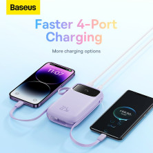 УМБ Baseus Qpow2 Dual-Cable 20000mAh 22.5W 2.4A з технологією QC3.0+PD3.0 та iP 20W+Type-C 22.5W кабелем Фіолетовий
