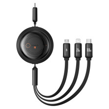 Кабель Baseus Free2Draw Retractable Crystal 3-in-1 Fast Charging Data Cable Type-C to Lightning+Type-C+MicroUSB 100W 1.1m Чорний