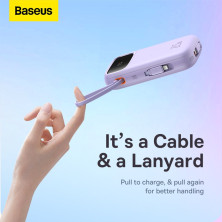 УМБ Baseus Qpow2 Dual-Cable 20000mAh 22.5W 2.4A з технологією QC3.0+PD3.0 та iP 20W+Type-C 22.5W кабелем Фіолетовий