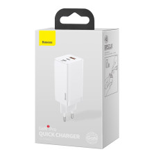 Сетевое зарядное устройство Baseus Quick GaN2 Pro QC4.0+PD3.0 65W USB+2Type-C 5A + кабель Baseus Type-C to Type-C 100W 20V/5A 1м Белый