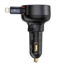 Автомобільний зарядний пристрій Baseus Enjoyment Pro Retractable 55W USB і з вбудованим кабелем Lightning 0.70м Чорний