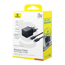 Сетевое зарядное устройство Baseus Palm Fast Charger 1C PD3.0 20W Type-C 3A + Кабель Type-C to Type-C 60W 20V/3A 1м Черный