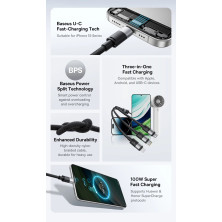 Кабель Baseus StarSpeed Series 3-in-1 Fast Charging Data Cable USB to Lightning+Type-C+MicroUSB 100W 1.5m Чорний