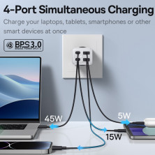 Сетевое зарядное устройство Baseus GaN6 Pro 65W 2USB+2Type-C + кабель Baseus Type-C to Type-C 100W 20V/5A 1м Белый