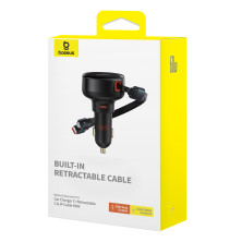Автомобільний зарядний пристрій Baseus Enjoyment Pro Retractable 60W Type-C і з вбудованим кабелем 2-in-1 Type-C и Lightning  0.70м Чорний