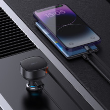 Автомобільний зарядний пристрій Baseus Enjoyment Pro Retractable 55W USB і з вбудованим кабелем Lightning 0.70м Чорний