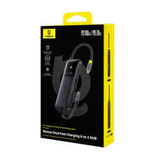 USB-хаб Baseus 6in1 Dual Fast Charging 6-Port Type-C HUB Adapter Type-C to USB3.2*1, USB2.0*1,Type-C3.2*2, Type-C(PD)*1, 4KHDMI Черный