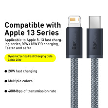 Кабель Baseus Dynamic Series Fast Charging Data Cable Type-C to Lightning PD 20W 1m Серый