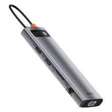 USB-хаб Baseus 11in1 Metal Gleam 11-Port Type-C HUB Adapter Type-C to USB3.0*3, Type-C(PD)*1, 4KHDMI*2, VGA, RJ45, AUX, TF, SD Серый