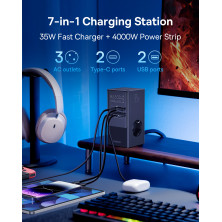 Мережевий зарядний пристрій Baseus PowerCombo Tower PowerStrip 35W 3AC+2USB+2Type-C 3A Чорний