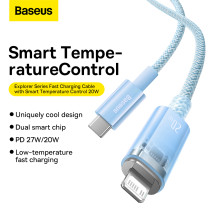 Кабель Baseus Explorer Series with Smart Temperature Control Fast Charging Data Cable Type-C to Lightning PD 20W 1m Голубой