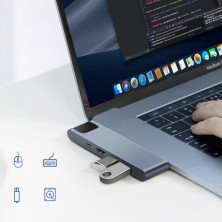 USB-хаб Baseus 7in1 Thunderbolt C + Pro 7-Port Type-C HUB Adapter Type-C*2 to USB3.0*2, Type-C*1, 4KHDMI, RJ45, SD, MicroSD Сірий