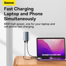 Мережевий зарядний пристрій Baseus GaN5 Pro Ultra-Slim Ultra-Slim Fast Charger 65W USB+Type-C + кабель Baseus Type-C to Type-C 100W 20V/5A 1м Універсальний Сірий