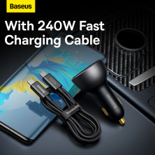 Автомобильное зарядное устройство Baseus Digital Display PD 3.1 Dual Fast Charger Car Charger 140W USB+Type-C + Кабель Type-C to Type-C 240W 1м Черный
