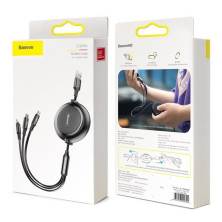 Кабель Baseus Golden Loop Series Retractable 3-in-1 Elastic Data Cable USB to Lightning+Type-C+MicroUSB 3.5А 1.2m Чорний