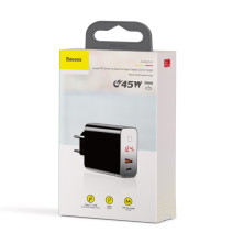 Сетевое зарядное устройство Baseus Speed PPS Intelligent Power-off QC4.0+PD3.0 45W USB+Type-C 6A Черный