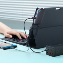 USB-хаб Baseus 4in1 PadJoy 4-Port Type-C HUB Adapter Type-C to USB3.0*1, Type-C*1, 4KHDMI, AUX Серый