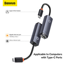 USB Переходник Baseus Lite Series Ethernet 1000 Mbps Type-C to RJ45 Серый