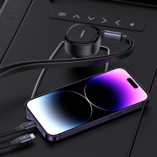 Автомобільний зарядний пристрій Baseus Enjoyment Pro Retractable 60W Type-C і з вбудованим кабелем 2-in-1 Type-C и Lightning  0.70м Чорний
