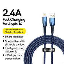 Кабель Baseus Glimmer Series Fast Charging Data Cable USB to Lightning 2.4A 2m Синий