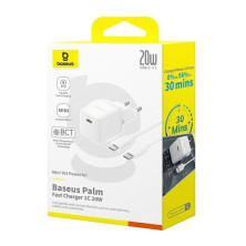 Сетевое зарядное устройство Baseus Palm Fast Charger 1C PD3.0 20W Type-C 3A + Кабель Type-C to Type-C 60W 20V/3A 1м Белый