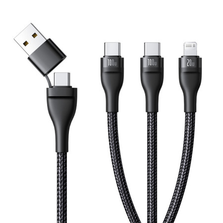 Кабель Baseus Flash Series 3 3-in-2 Fast Charging Data Cable  USB+Type-C to Lightning+Type-C+Type-C 100W 1.5m Чорний