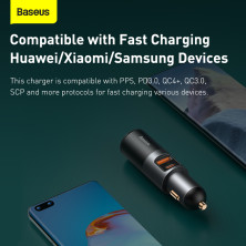 Автомобільний зарядний пристрій Baseus Share Together Fast Charge Car Charger 120W USB+Type-C + 1 Прикурювач Сірий