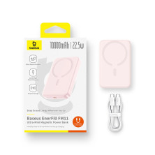 УМБ Baseus EnerFill FM11 Ultra-Mini Magnetic 2in1 10000mAh 22.5W 3A QC3.0+PD3.0 с Беспроводной зарядкой Qi 15W Розовый