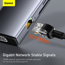 USB-хаб Baseus 11in1 Metal Gleam 11-Port Type-C HUB Adapter Type-C to USB3.0*3, Type-C(PD)*1, 4KHDMI*2, VGA, RJ45, AUX, TF, SD Серый