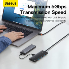 USB-хаб Baseus 4in1 Lite Series 4-Port Type-A HUB Adapter Type-A to USB3.0*4 кабель 1м Чорний
