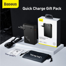 Сетевое зарядное устройство Baseus GaN 2in1 QC3.0+PD3.0 45W USB+Type-C 5A с функцией Павербанка 10000mAh + кабель Type-C 60W 20V/3A 1м Черный