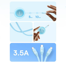 Кабель Baseus Bright Mirror 2 Series Retractable 3-in-1 Fast Charging Data Cable USB to Lightning+Type-C+MicroUSB 3.5А 1.1m Блакитний