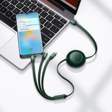 Кабель Baseus Bright Mirror 2 Series Retractable 3-in-1 Fast Charging Data Cable USB to Lightning+Type-C+MicroUSB 66W 1.1m Зелений