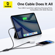 Кабель Baseus Flash Series 3 3-in-1 Fast Charging Data Cable  Type-C to Lightning+Type-C+Type-C 100W 1.5m Чорний