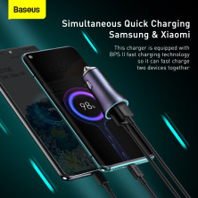 Автомобильное зарядное устройство Baseus Golden Contactor Pro Dual Quick Charger Car Charger 40W 2USB + Кабель USB to Type-C 1м Серый