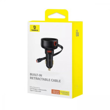 Автомобільний зарядний пристрій Baseus Enjoyment Pro Retractable 60W USB і з вбудованим кабелем Type-C 0.70м Чорний