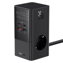 Мережевий зарядний пристрій Baseus PowerCombo Tower PowerStrip 35W 3AC+2USB+2Type-C 3A Чорний