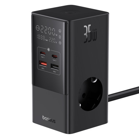 Мережевий зарядний пристрій Baseus PowerCombo Tower PowerStrip 35W 3AC+2USB+2Type-C 3A Чорний
