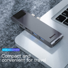 USB-хаб Baseus 7in1 Thunderbolt C + Pro 7-Port Type-C HUB Adapter Type-C*2 to USB3.0*2, Type-C*1, 4KHDMI, RJ45, SD, MicroSD Сірий
