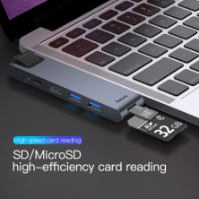 USB-хаб Baseus 7in1 Thunderbolt C + Pro 7-Port Type-C HUB Adapter Type-C*2 to USB3.0*2, Type-C*1, 4KHDMI, RJ45, SD, MicroSD Сірий