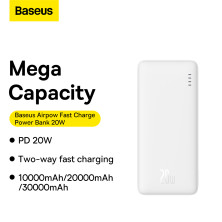 УМБ Baseus Airpow Fast Charge 10000mAh 20W 3A с технологией QC3.0+PD3.0 USB+Type-C Белый