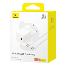 Сетевое зарядное устройство Baseus GaN5 Mini Fast Charger 1C PD3.0 30W Type-C 3A + кабель Baseus Type-C to Type-C 100W 20V/5A 1м Белый