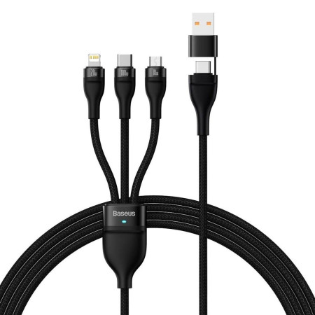 Кабель Baseus Flash Series 2 3-in-2 Fast Charging Data Cable  USB+Type-C to Lightning+Type-C+MicroUSB 100W 1.2m Чорний