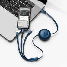 Кабель Baseus Bright Mirror 2 Series Retractable 3-in-1 Fast Charging Data Cable Type-C to Lightning+Type-C+MicroUSB 100W 1.1m Синий