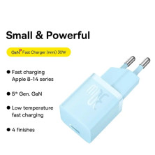 Сетевое зарядное устройство Baseus GaN5 Fast Charger 1C PD3.0 30W Type-C 3A Голубой